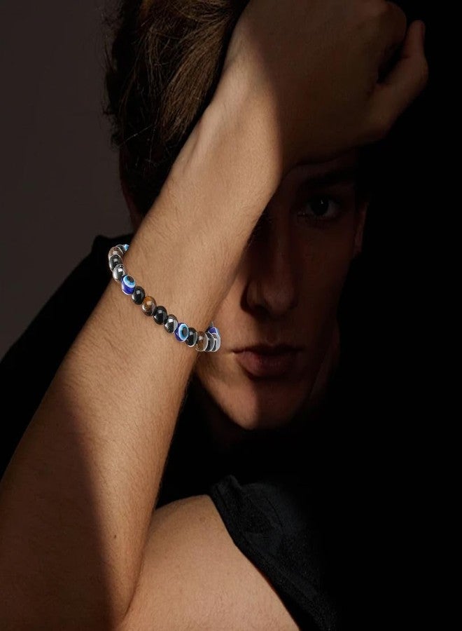 Dhdgzq Blue Evil Eye Bracelets,Evil Eye Lucky Bracelet for Protection Blessing,Black Bead Protection Jewelry Handmade Bracelet for Women Men Gift (8mm Multicolor) - Image 3